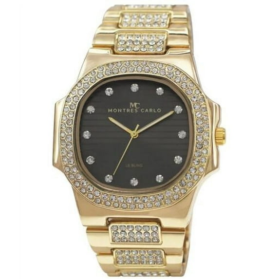 51mm Montres Carlo Luxury Men's Embellished Stones Quartz Fashion Wrist Watch (Gold/Black)