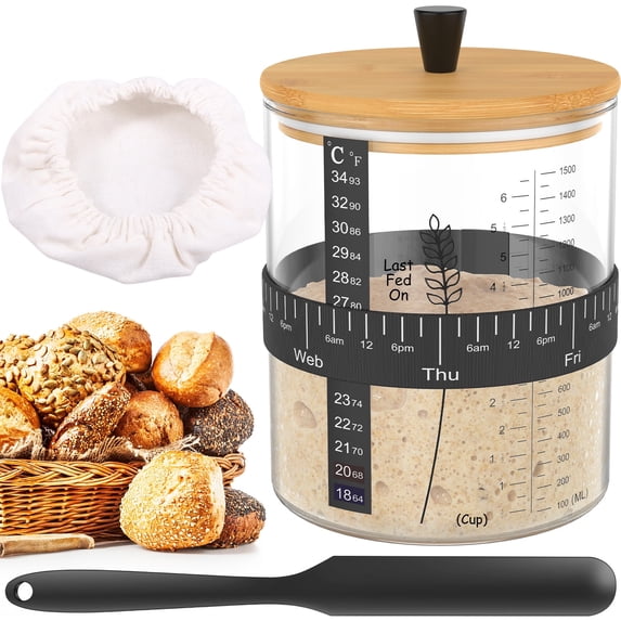 51oz Sourdough Starter Jar Glass Food Storage Jar Kit for Sourdough Bread Baking Supplies