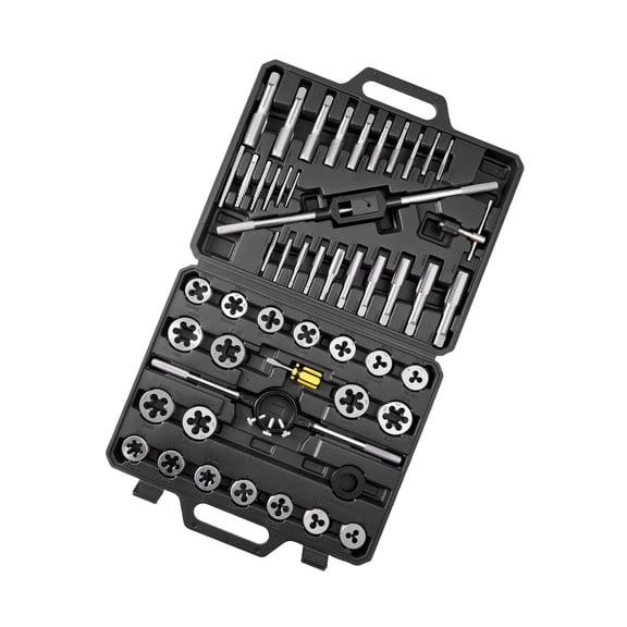 51pc SAE Tap and Die Set 1/4"-1" Coarse Fine Thread Bearing Steel Wrench Carrying Case Threading Rethreading Tool Kit Accessories