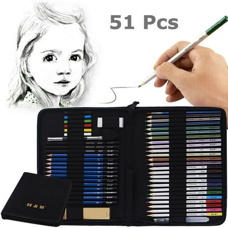 51pcs Professional Drawing Artist Kit Set Pencils and Sketch Charcoal Art & Bag