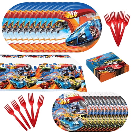 51pcs Racing Car Tableware Set Hot Car Birthday Party Supplies Racing Car Plates Napkins Paper Cups Tablecloth 180x108cm Boys Girls Birthday Racing Car Theme Party Serve 10 Guests