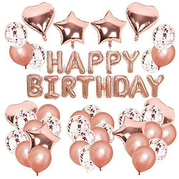 51pcs Rose Gold Happy Birthday Balloon Set, Party Decoration with Happy Birthday Letter Balloon Banner, Birthday Party Supplies