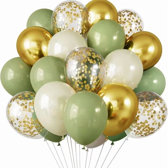 51pcs Spring-Themed Balloon Set - Retro Avocado Green, Sand White, Metallic Gold & Glitter for Celebrations