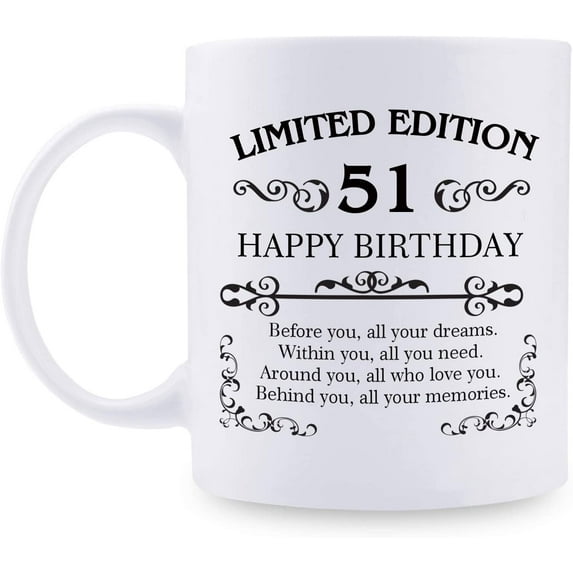 51st Birthday Gifts for Women Men - 11 oz Coffee Mug - 51 Year Old Present Ideas for Mom, Dad, Wife, Husband, Son, Daughter, Friend, Colleague, Coworker (51st Birthday Gift)