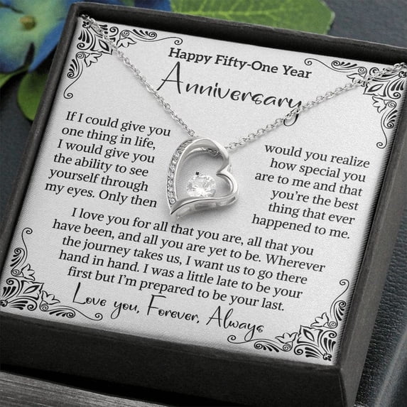 51st Wedding Anniversary Wife Forever Love Necklace Photography Theme Romantic Jewelry, White Forever Love Necklace