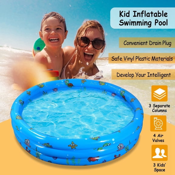 51x13in Inflatable Swimming Pool Blow Up Family Pool For 3 Kids Foldable Swim Ball Pool