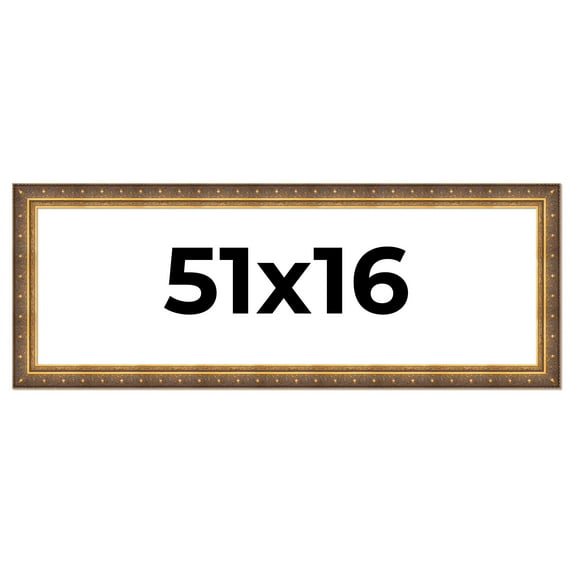 51x16 Frame Vintage Gold Solid Wood Picture Frame | 2.5 Inch Moulding Width | Ornate Bronze Museo