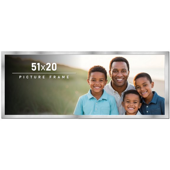 51x20 Frame Silver Stainless Steel Solid Wood Picture Frame | 0.75 Inch Moulding Width | Includes