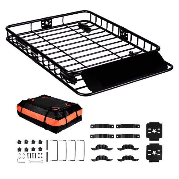 51x36x5 Inch Steel Roof Rack Basket for Trucks SUVs, 200 lbs Capacity Rooftop Storage with 15 Cu Ft Waterproof Bag, Universal U-Bolt Mounting Kit for Camping Travel Gear