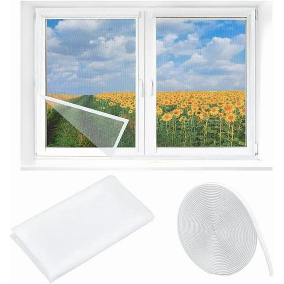 51x59Inch Window Screen Net Self-Adhesive Window Mesh Adjustable Window Screen Replacement Nylon Door Mesh Screen for DIY Making