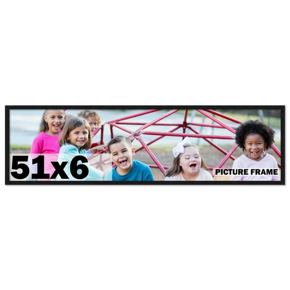51x6 Frame Black Solid Wood Picture Frame | 0.75 Inch Moulding Width | Includes UV Acrylic