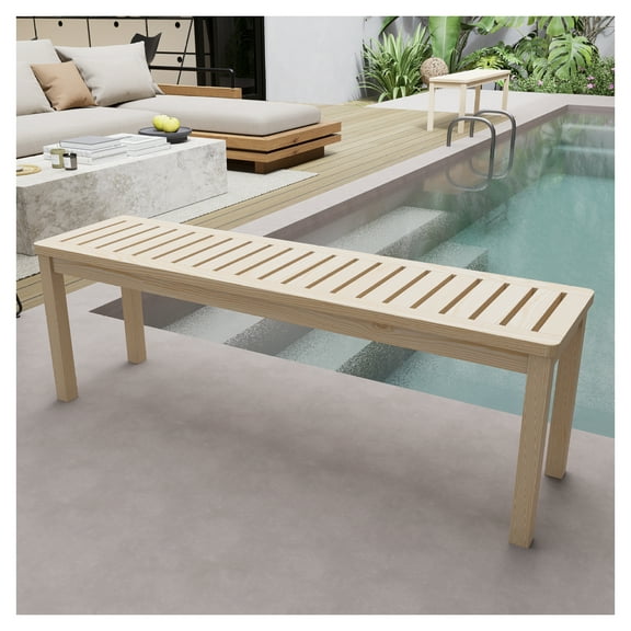 52.1" Outdoor Solid Wood Knot-Free Pine Backless Dining Swimming Pool Beach with Slatted Seat Modern , Perfect for Patio, Backyard, Entryway, Hallway, Living Room, Bedroom, Front Door