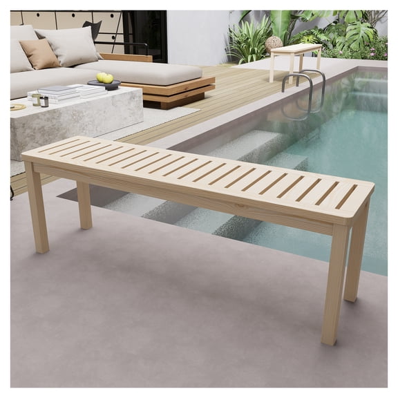 52.1" Pine Wood Bench - Outdoor Backless Dining Bench for Patio, Beach, Entryway