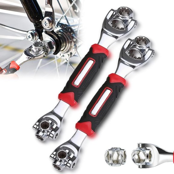 52 in 1 Universal Socket Spanner Wrench, 360-Degree Swivel Head Ratchet Wrench with Comfort Grip, Adjustable Multi-Size Spanner Tool, for Home, Bike DIY Repairs & Maintenance (2PCS)