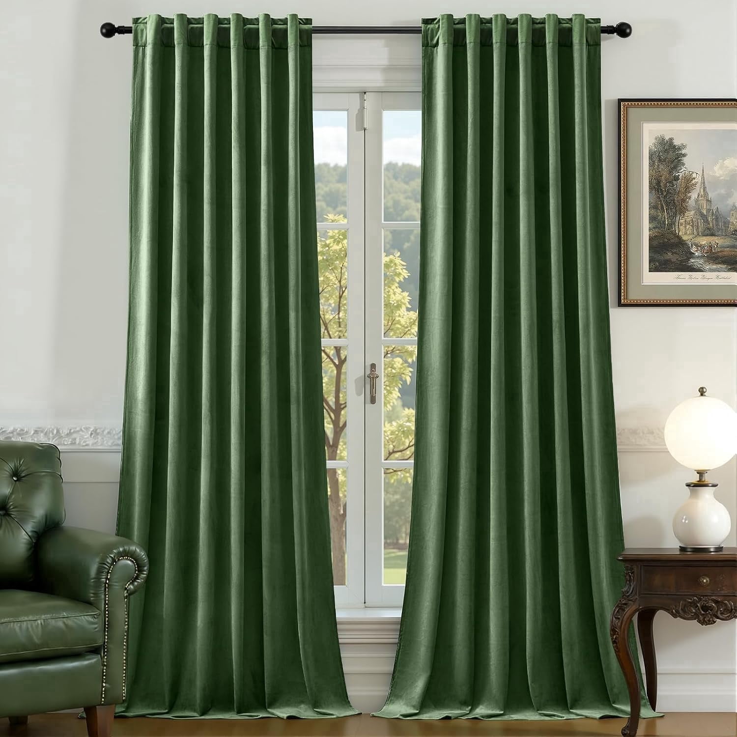 Galenzoov 52*102 inch 2 Panels Velvet Curtains for Home, Room Darkening Heat Blocking Blackout Window Curtains Back Tab Rod Pocket Drapes for Bedroom,Living room,Office,Olive Green