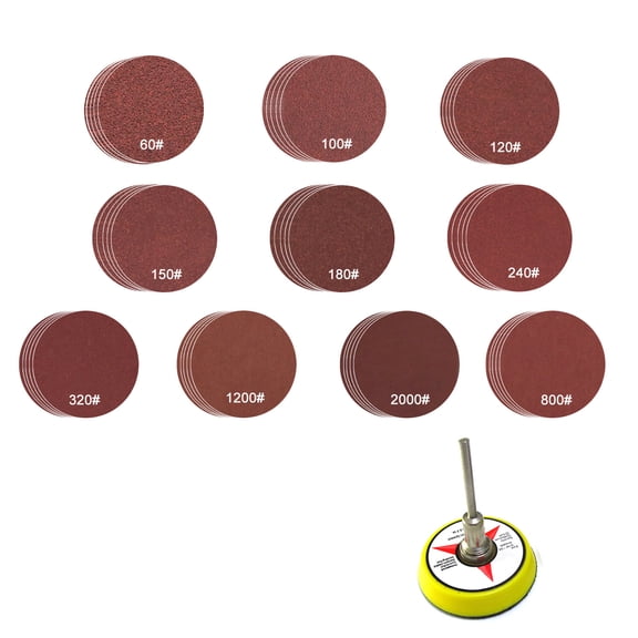 52/102Pcs 2inch Abrasive Sanding Discs with 60-2000 Grits Pad Backer Plate for Drill Grinder Rotary Tool Application