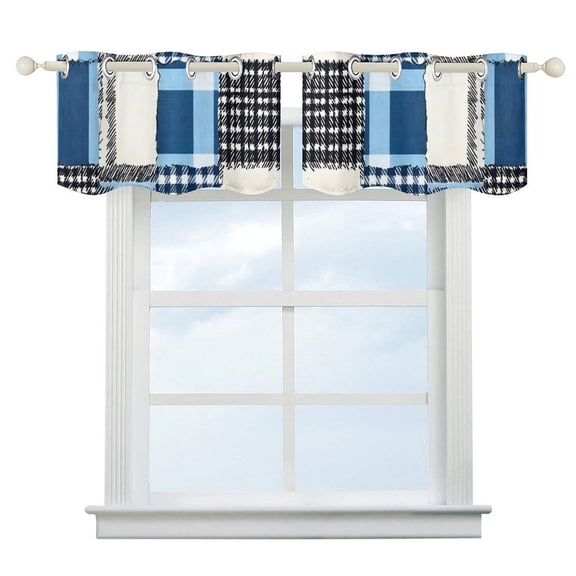 5218.1in Curtain Hanging Two Symmetrical Durable Good Shade Heat Insulation Sun Protection And Water Resistance MediumBlue Houndstooth Buffalo Plaid Tartan Check Scotland Hand-drawn Sketch_2