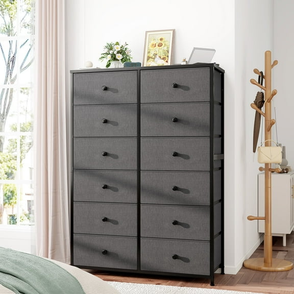 52.2" H Dresser for Bedroom with Fabric Drawers Tall Dresser with Wooden Top for Living Room, Light Gray
