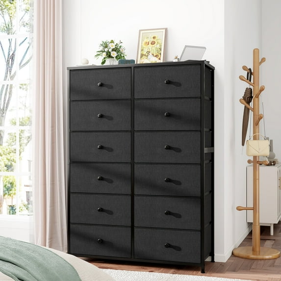 52.2" H Dresser for Bedroom with Fabric Drawers Tall Dresser with Wooden Top for Living Room, Dark Gray