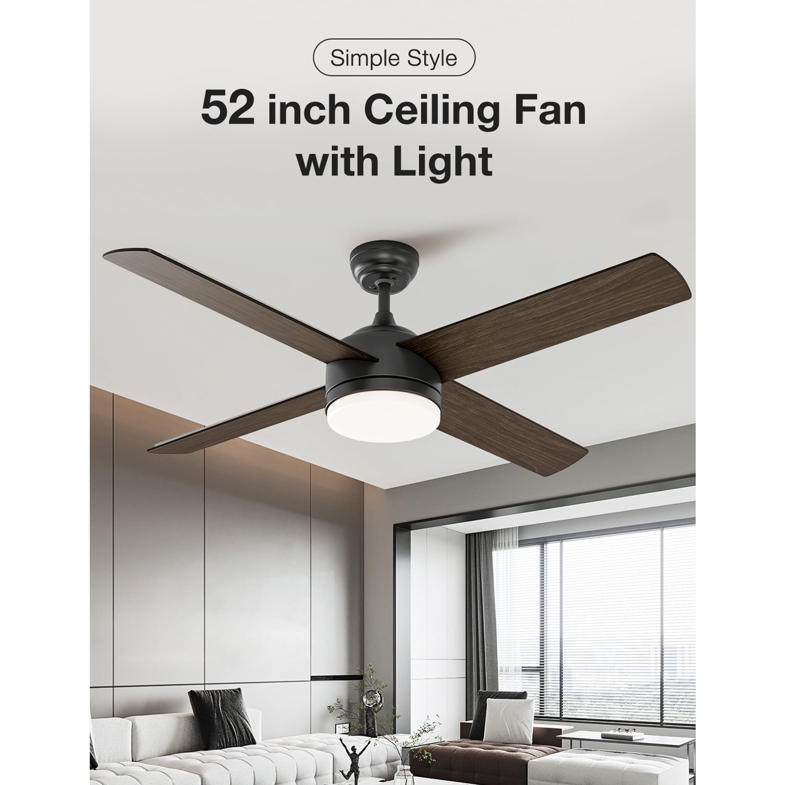 Warmiplanet 52" Ceiling Fan with LED Light and Remote Control