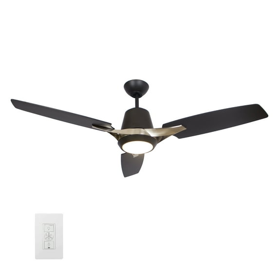 52" 3 Blade Ceiling Fan with Smart Wall Control & Light Black/Gold Finish