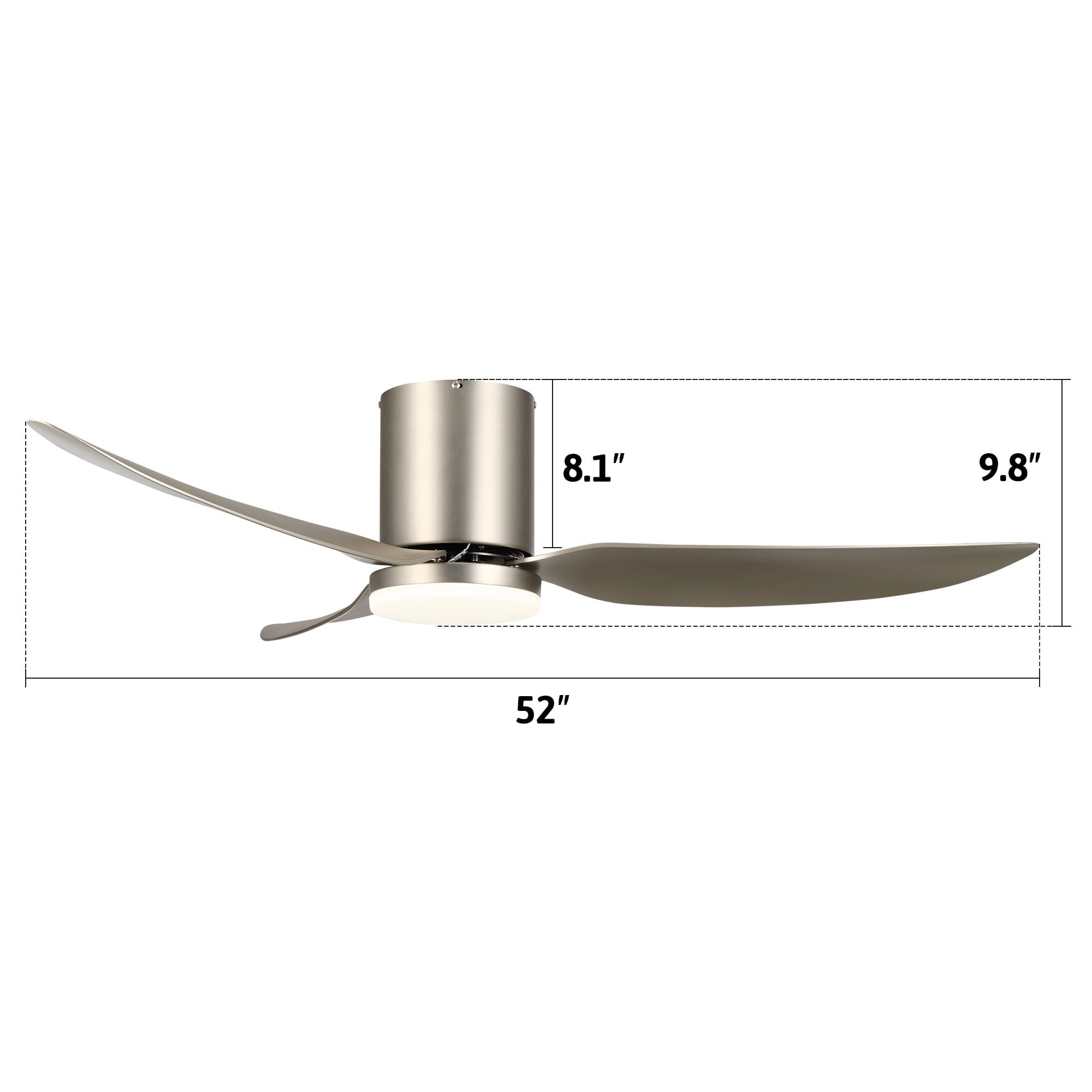 52" Nickel 3-Blade Smart Ceiling Fan with Dimmable Light and Remote