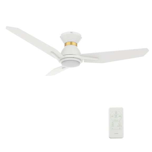 52" 3 Blades Flush Mount Indoor Ceiling Fan with Remote and Light, White/Gold