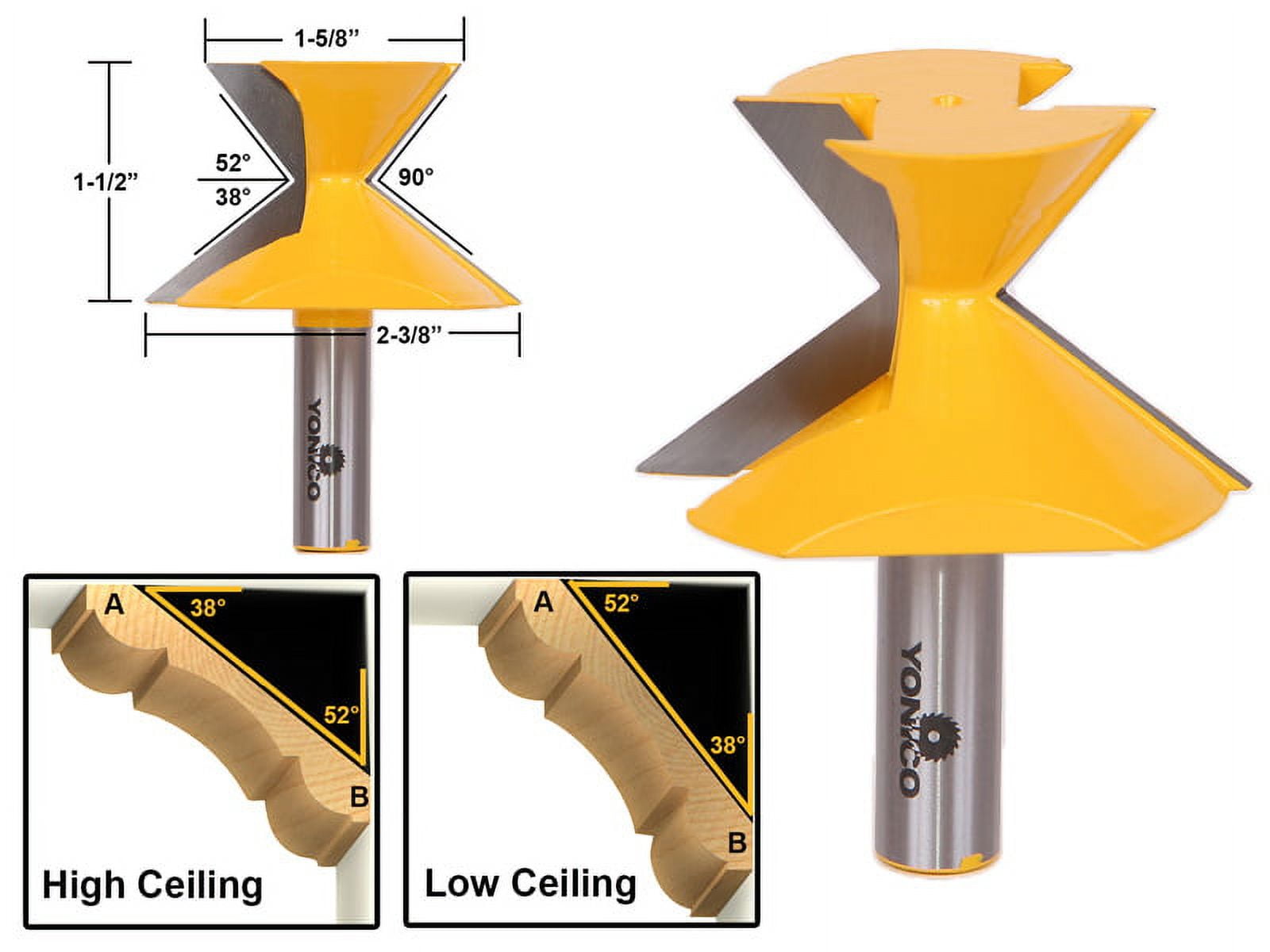 52°/38° Crown Molding Router Bit - 1/2" Shank - Yonico 16143