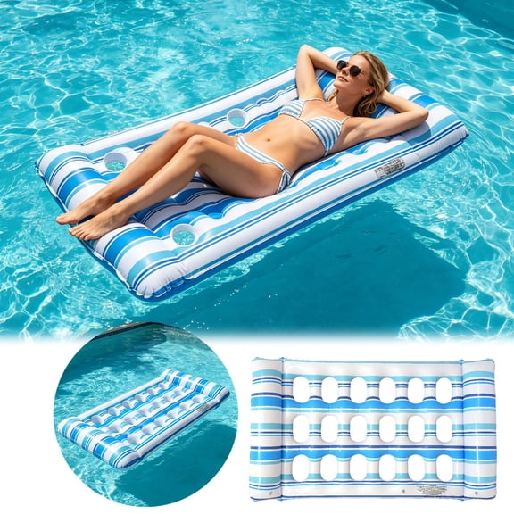 52.3In Striped Inflatable Water Hammock Float Mesh Pool Lounge Chair For Outdoor Swimming Pool Beach(Blue-133Cm)
