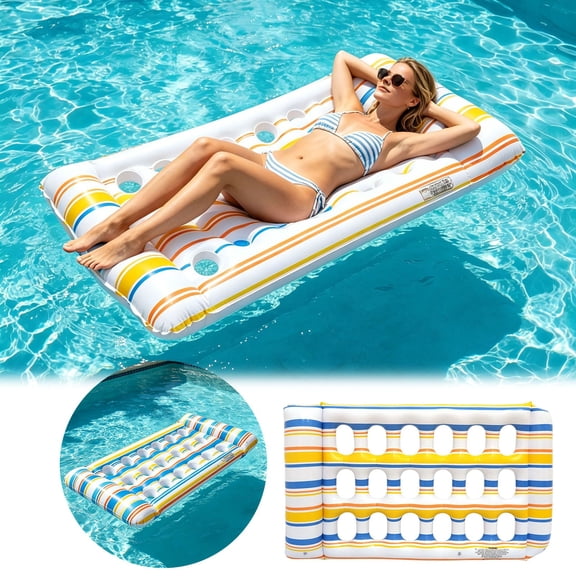 52.3In Striped Inflatable Water Hammock Float Mesh Pool Lounge Chair For Outdoor Swimming Pool Beach(Yellow-133Cm)