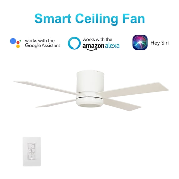 52" 4 Blades Smart Ceiling Fan with Light,Works with Google Assistant/Amazon Alexa White