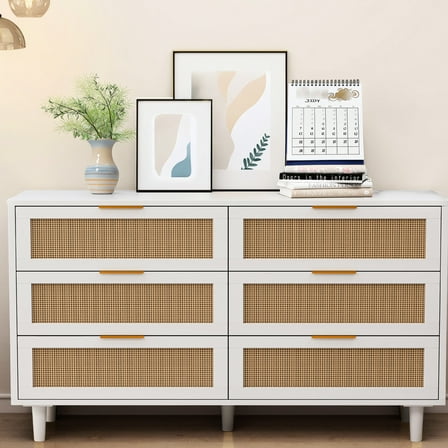 52.44" Storage Unit For Bedroom & Living Room. 6, White, Natural Ornament White 6 Cabinet, 52.44". Functional Dresser