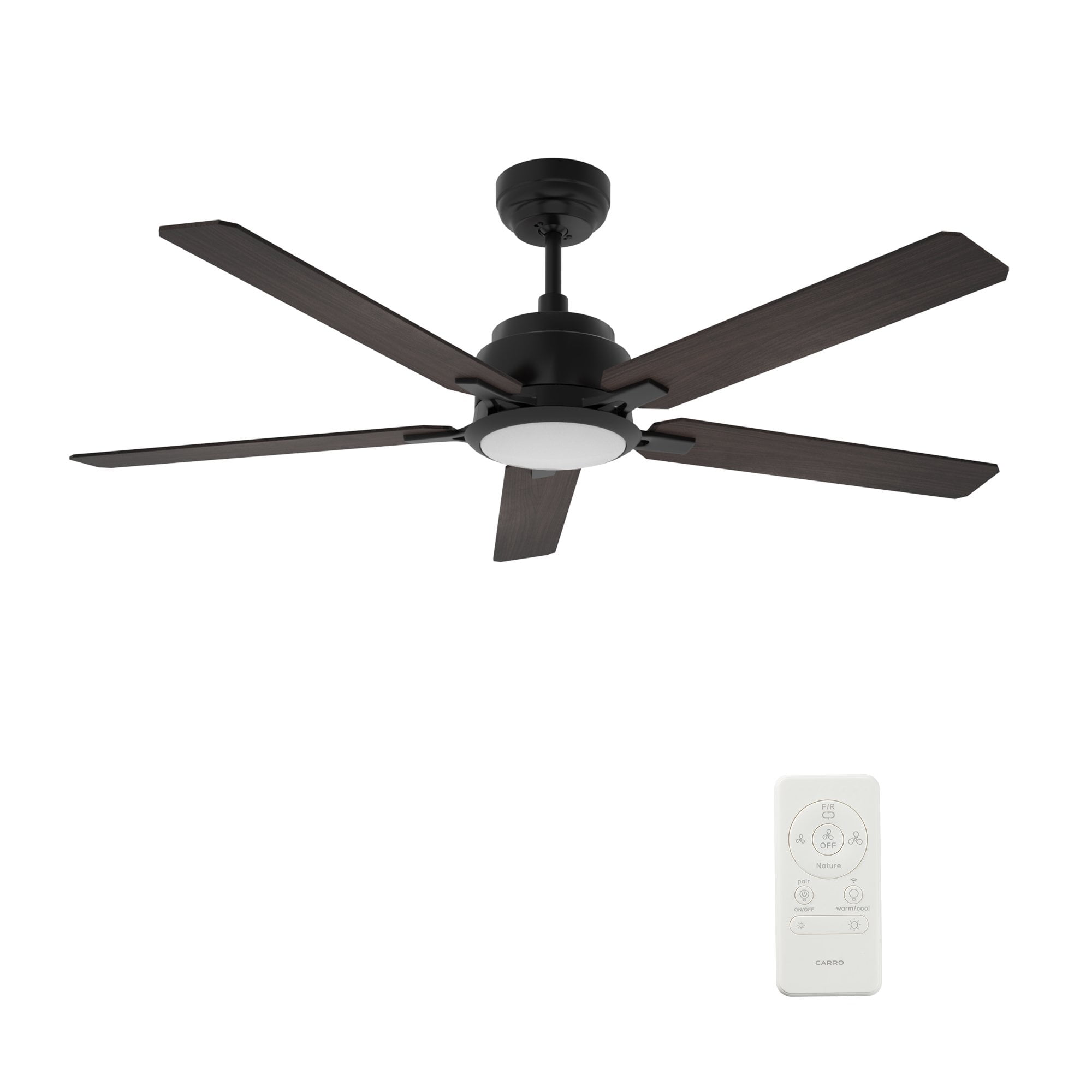52" Black and Walnut Smart Ceiling Fan with LED Light and Remote