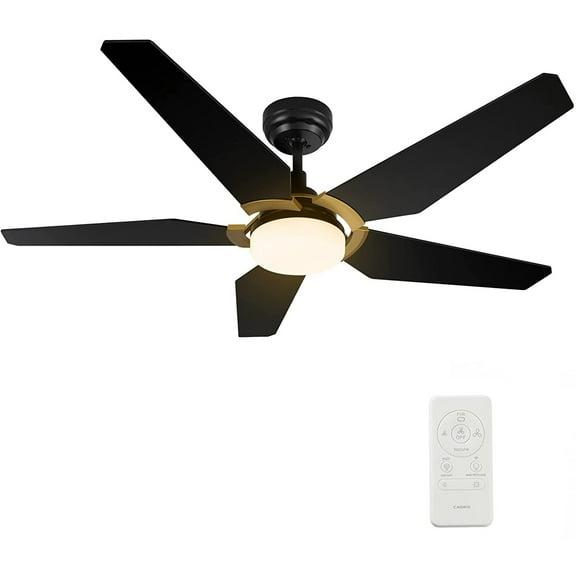 52" 5 Blades Black/Gold Ceiling Fan with Remote Control & App Control with Timer and Schedule