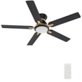 thumbnail image 1 of 52" 5 Blades Indoor Flush Mount Ceiling Fan with Dim LED Light & Remote - Black/Gold, 1 of 10