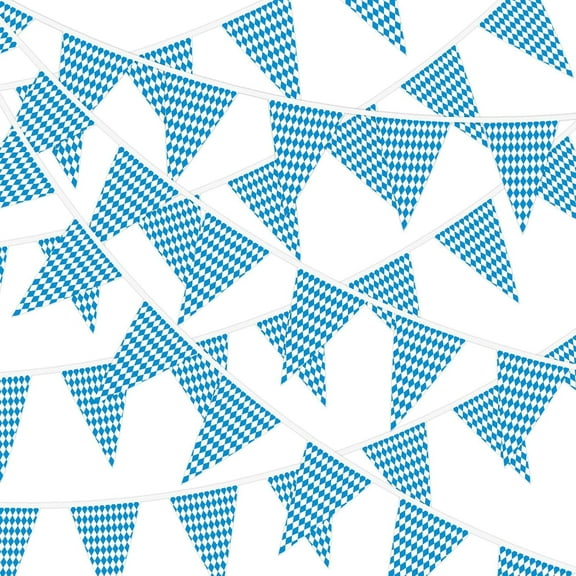 52.5 Ft Oktoberfest Decorations Pennant Banner Flag, 38 Pcs Blue White Oktoberfest Becor Double Side Bavarian Bunting Banner Flags for German Themed Beer Festival Party Home Supplies