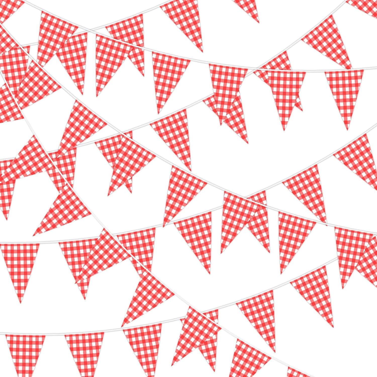 52.5 Ft Red and White Checkered Flag Banner, 38 Pcs Red Plaid Gingham ...