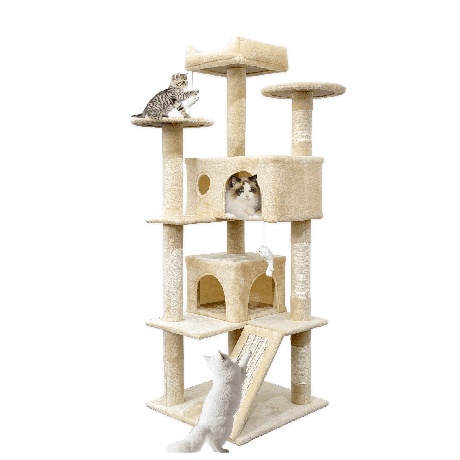 52.5" Tall Cat Tree Tower with Cat Condos - Large Cat Tree - Cat Tower for Indoor Cats - Play Scratch Hide Climb Activity Furniture with Toy