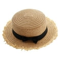 thumbnail image 1 of 52-54cm hat circumference children's straw hat sunscreen outdoor bow flat top hat seaside beach hat foldable sun hat - Light coffee, 1 of 5