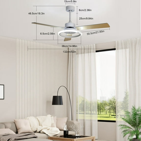 52'' 6 Speed Ceiling Fan with Lights Ceiling Fan Lamp Chandelier 110V W/ Remote