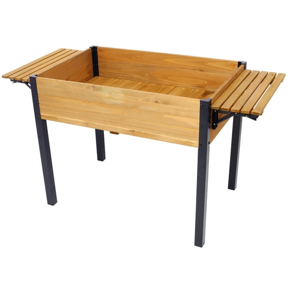 52.723.629.5 Inch Fir Wood Elevated Raised Garden Bed with Metal Legs, Built-in Tool Racks & Optional Moisture Liner, 7" Deep Wooden Planter Box for Vegetables Herbs Flowers