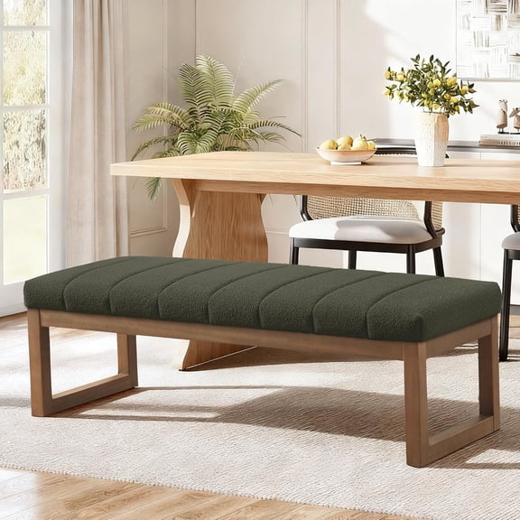 52.7" Bedroom  for End of Bed, Modern Upholstered Teddy Fabric Entryway  & Dining , Footrest Stool  with Solid Wood Frame for Bedroom, Living Room (Green)