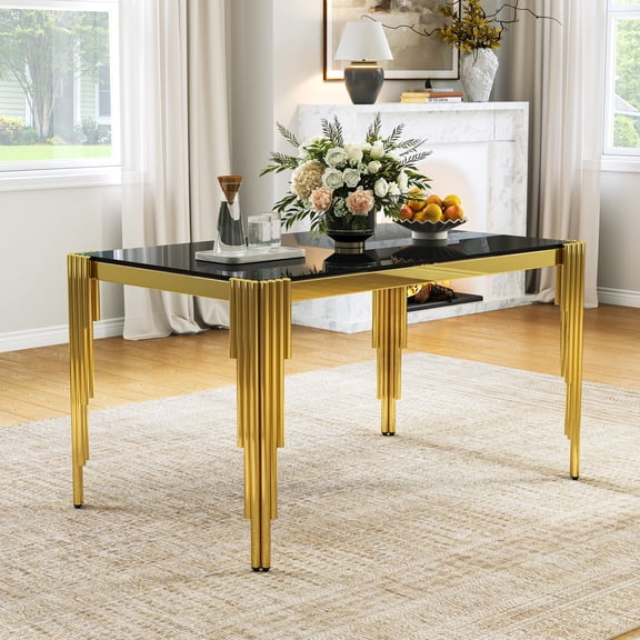 52.7" Rectangular Clear Tempered Glass Dining Table for 4 People, Modern Kitchen Table with Irregular Stainless Steel Legs, Dining Table for Small Space, Apartment Studio, Home Office