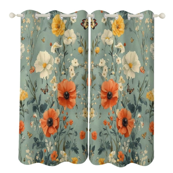 52×72in Perforated Curtain Two Symmetrical Pieces Heat Insulation Sun Protection Soft Skin-Friendly And Washable Flowers (2)