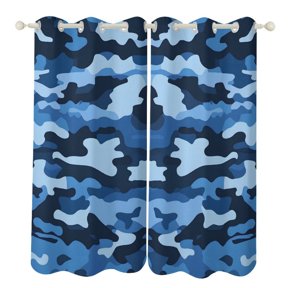 52×72in Perforated Curtain Two Symmetrical Pieces Heat Insulation Sun Protection Soft Skin-Friendly And Washable Vector Camouflage Pattern Blue_1