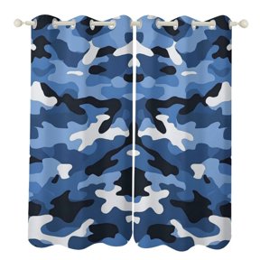 52×72in Perforated Curtain Two Symmetrical Pieces Heat Insulation Sun Protection Soft Skin-Friendly And Washable Vector Camouflage Pattern Blue_2