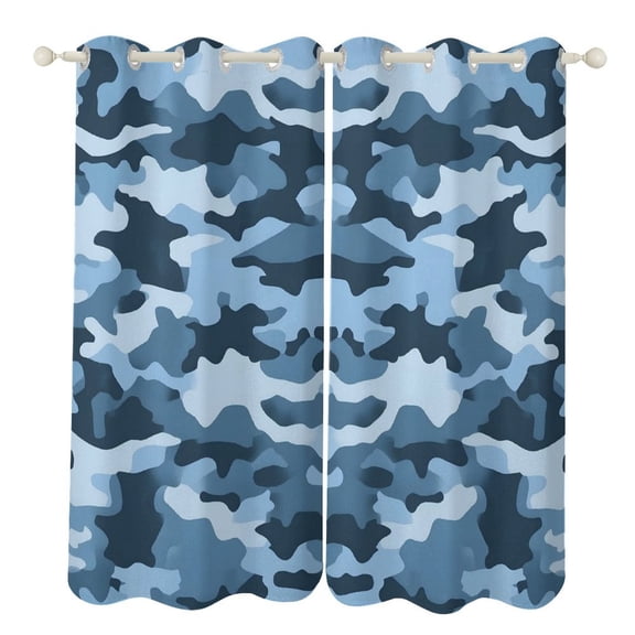 52×72in Perforated Curtain Two Symmetrical Pieces Heat Insulation Sun Protection Soft Skin-Friendly And Washable Vector Camouflage Pattern Blue_3