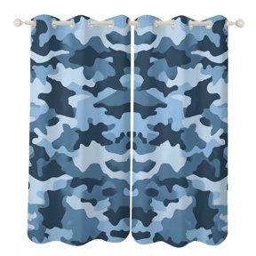 52×72in Perforated Curtain Two Symmetrical Pieces Heat Insulation Sun Protection Soft Skin-Friendly And Washable Vector Camouflage Pattern Blue_3