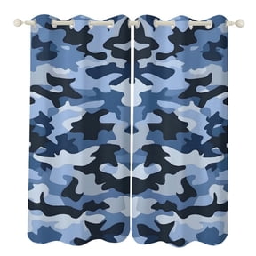 52×72in Perforated Curtain Two Symmetrical Pieces Heat Insulation Sun Protection Soft Skin-Friendly And Washable Vector Camouflage Pattern Blue_4