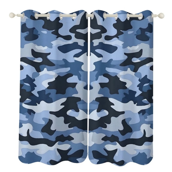 52×72in Perforated Curtain Two Symmetrical Pieces Heat Insulation Sun Protection Soft Skin-Friendly And Washable Vector Camouflage Pattern Blue_4